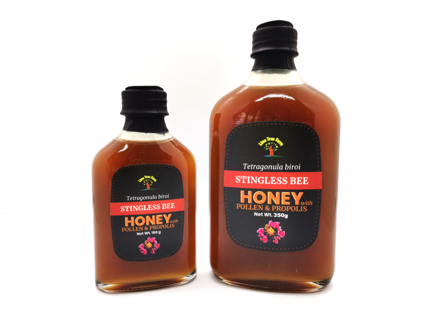 Two bottles of Lime Tree Farm Stingless Bee Honey